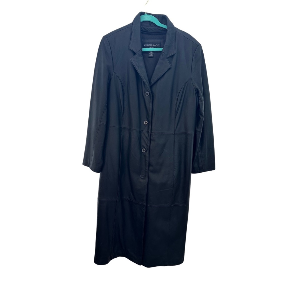 Black Vintage Leather Trench Coat
